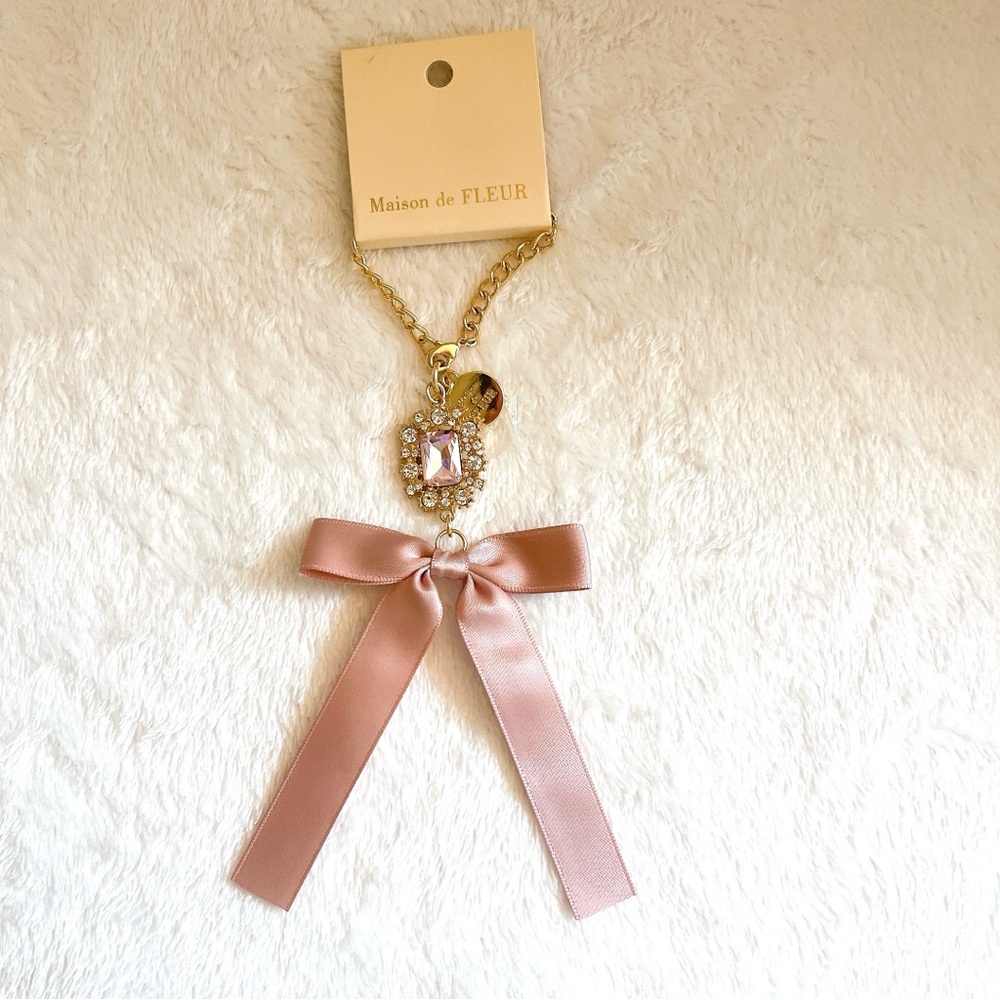 New Lolita Maison de Fleur pink bow ribbon shinny Bijou keychain bag charm